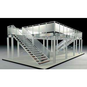 Conception Mezzanine aluminium - Grande Portée : 6 mètres - Charge maximale : 500 kg/m2