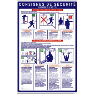 Consigne de sécurité spéciale hôtel - Traduit en 5 langues : FR, EN, DE, ES, IT