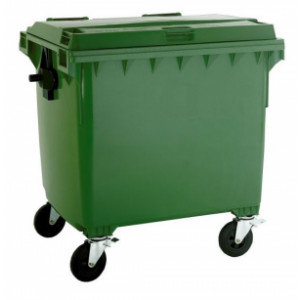 Conteneur à déchets 4 roues en plastique - Capacité : 1.100 litres - Largeur : 1.370 mm