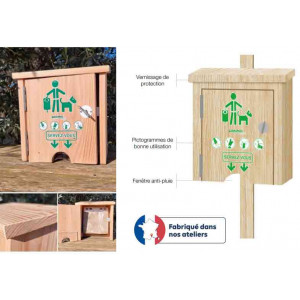 Distributeur papier biodégradables pour déjections canines 150 sachets - Capacité : 150 sachets - Dimensions (L x H x P) : 295 x 330 x 165 mm – En bois