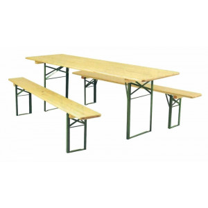 Ensemble table banc brasserie pliant  - En pin massif, épaisseur 28 mm - Longueur : 220 cm - Pliable, empilable