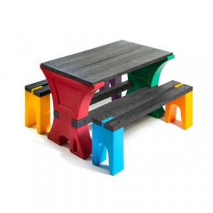 Ensemble Table et bancs pour enfants - Dim : 640 mm de hauteur x 1000 mm de longueur x 1200 mm de profondeur