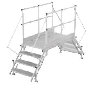 Escalier industriel double accès en kit - Finition aluminium strié ou caillebotis