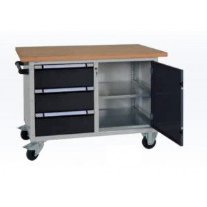 Établi à tiroirs compact mobile  - Largeur : 1500 ou 2000 mm - Profondeur : 700 mm - Hauteur : 840 mm