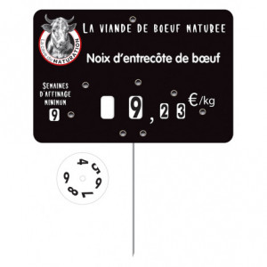 Étiquette viande bœuf maturée pour boucherie - Format : 12 x 8 cm - Avec roulettes - Pique inox - Neutre ou avec texte
