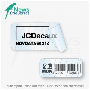 Étiquette d’inventaire à code barre - Formats : 40 x 15 mm, 50 x 20 mm, 60 x 25 mm/sur mesure 
