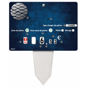 Étiquette de prix pour poissonnerie - Format : 14 x 10 cm - Avec roulettes - Patte PVC cristal - Neutre ou avec texte
