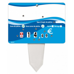 Etiquette de prix pour poissonneries - Format : 14 x 10 cm - Avec roulettes -  Patte PVC cristal - Neutre ou avec texte