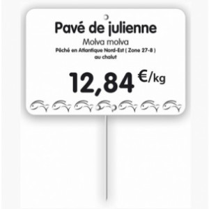Étiquette pour poissonneries blanche - Dimensions : 10,5 x 7 ou 12 x 8 cm