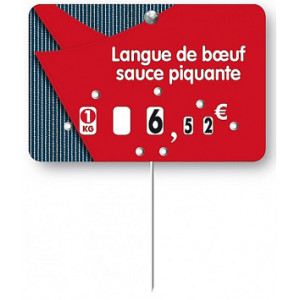 Etiquettes pour boucheries à roulettes prix - Format : 10.5x7 ou 12x8 cm - Avec roulettes - Pique inox - Neutre ou avec texte