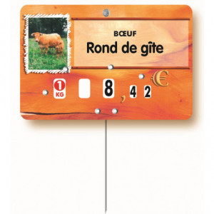 Etiquettes pour boucheries bœuf et veau - Format : 12 x 8 cm - Avec roulettes - Pique inox - Neutre ou avec texte