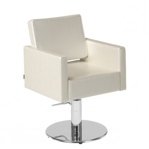 Fauteuil coiffure blanc à pied disque - Dimensions du fauteuil (L x P x H) : 63 x 64 x 80/93 cm