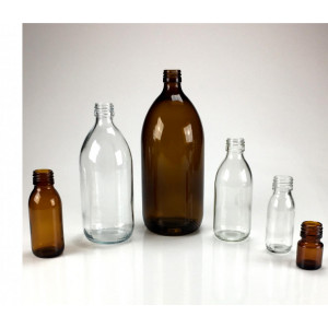 Flacon sirop en verre pour laboratoire - Contenance utile : 15 à 1000 ml