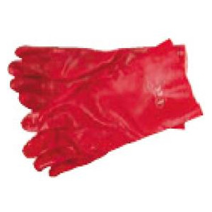 Gant PVC rouge enduit longueur 35 cm - Gants pour huiles et produits chimiques