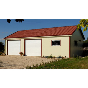 Garage double préfabriqué - Dimension extérieure : l. 6.00 x P. 9.09 m soit 54,54 m²