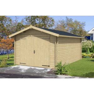 Garage en bois avec double porte battante - Dimension Hors-tout : 3,82 x 5,60 m