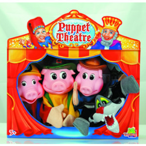 Grand coffret "Les trois petits cochons" - 1 coffret de 4 marionnettes - Dimension des marionnettes : 28 cm.