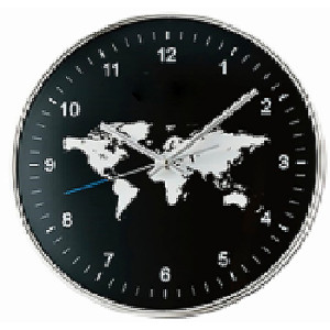 Horloge design monde - Fond planisphère -  Diamètre : 30 X 4,6 cm