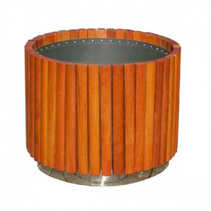 Jardinière ronde en bois - Corps en acier galvanisé - Diamètre : 600 mm -Hauteur : 540 mm