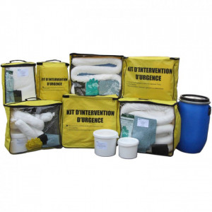 ABSORBANTS - Kit absorbant produits chimiques - KIT Absorbants pour déversements de 10 à 1000 Litres - absorbant produits chimiques - Choix de kits absorbants mobiles