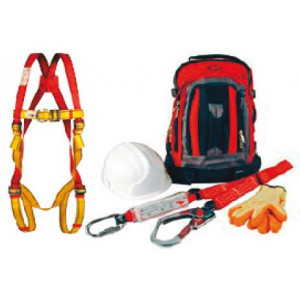 Kit d’échafaudage - Harnais  - 1.75m de corde absorbeur d’énergie avec mousqueton à vis - crochet d’échaffaudage - casque et une paire de gants