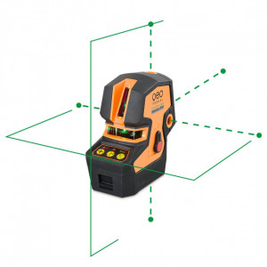 Laser de chantier en cinq points et croix  - Précision ± 3 mm / 10 m - Portée sans cellule: 50 m -
Couleur : vert 