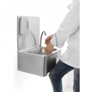 Lave-mains en inox avec commande genou - Acier inox - Avec distributeur de savon