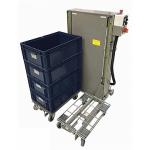 Empileur dépileur de bacs à hauteur ergonomique - Capacité de charge : 80 kg à 200 kg