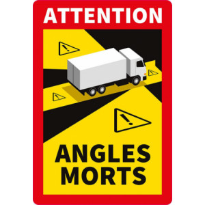 Lot de 3 Stickers Autocollants Attention Angle Morts pour camions - 17 x 25cm - Sticker angle mort avec protection UV, anti-rayures et résistant aux intempéries