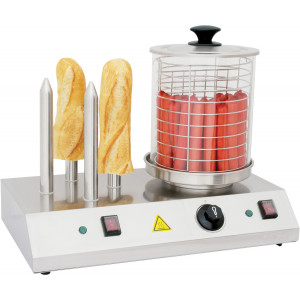 https://www.techni-contact.com/ressources/images/produits/merchandising/machine-a-hot-dog-professionnelle-4625403-1.jpg - Dimensions ( L x P x H )  : 500 x 285 x 390 mm- Puissance : 960W - Cylindre en verre Ø200mm