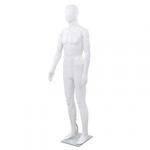  Mannequin Homme avec base en verre - Taille du corps : 185 cm – Polypropylène -  Blanc brillant