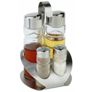 Ménagère 4 pièces: sel, poivre, huile, vinaigre - Longueur x Largeur: 12.5 x 11 cm - Hauteur: 19 cm