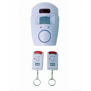 Mini alarme avec détecteur de mouvements - Avec deux télécommandes  -   Alim alarme : 4 piles 1,5V AA