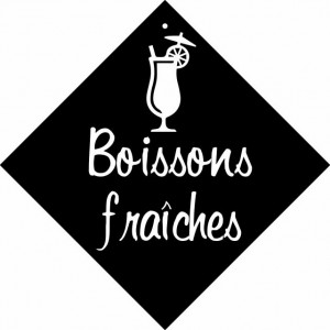 Pancarte à ventouse Boissons fraîches - Format : 16 x 16 cm - PVC expansé noir 3 mm - Livré avec ventouse à crochet