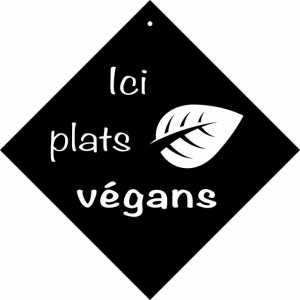 Pancarte à ventouse Ici plats végans - Format : 16 x 16 cm - PVC expansé noir 3 mm - Livré avec ventouse à crochet