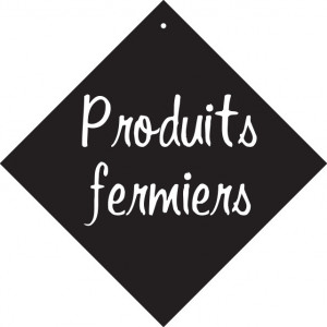 Pancarte à ventouse Produits fermiers - Format : 16 x 16 cm - PVC expansé noir 3 mm - Livré avec ventouse à crochet