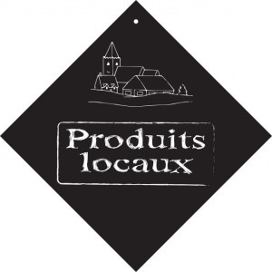Pancarte à ventouse Produits locaux - Format : 16 x 16 cm - PVC expansé noir 3 mm - Livré avec ventouse à crochet