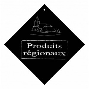 Pancarte à ventouse Produits régionaux - Format : 16 x 16 cm - PVC expansé noir 3 mm - Livré avec ventouse à crochet