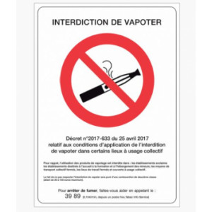 Panneau d'affichage « Interdiction de vapoter » - Dimensions : 15 x 21 cm - 21 x 30 cm