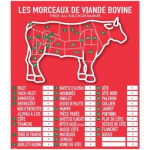 Panneau d'affichage prix viande bovine - Vendu à l'unité - Rouge - 60 x 52 cm