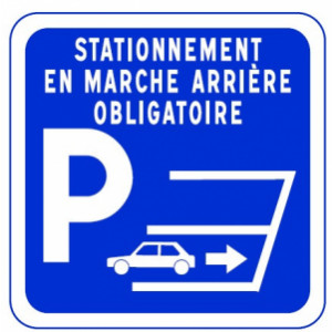 Panneau de parking vertical stationnement marche arrière - Pictogramme stationnement marche arrière