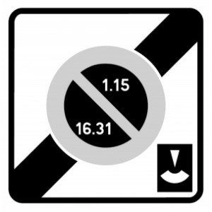 Panneau fin zone stationnement unilatéral semi mensuel durée limitée B50e - Dimensions (mm) : 500 - 700 - Norme CE et NF - Type B