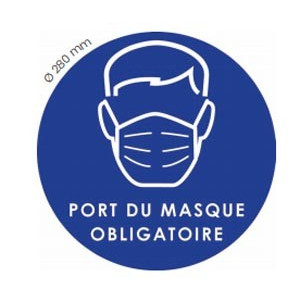 Panneau port du masque obligatoire - Matière : PVC adhésif - Diamètre : 280 mm