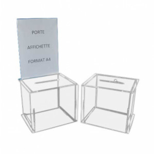 Petite urne pour tombola - Dimensions : 20 x 20 x 20 cm - Sans ou avec porte affichette PVC A4