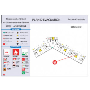 Plan d'évacuation incendie - Dimensions : 425 mm x 305 mm - 600 mm x 400 mm