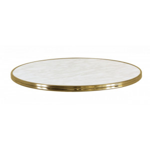 Plateau de table bistrot marbre - Format : rond - Décor : marbre de Gênes banc cerclage laiton