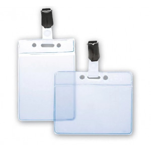 Porte-badge avec pince bretelle  - Format : 90 x 58 mm pour carte 86 x 54 mm