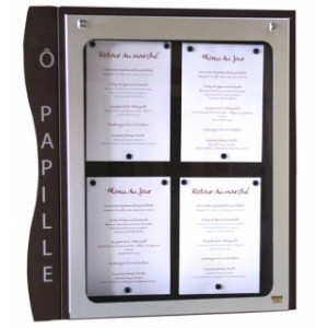 Porte menu mural pour extérieur 4 pages - Capacité : 4 pages
