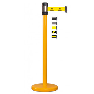 Poteau de guidage jaune à sangle 2.10 m - Diamètre : 50 mm - Hauteur : 950 mm - 6 coloris disponibles pour la sangle