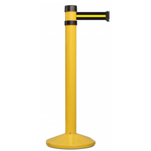 Poteau jaune balisage à sangle 4.10 m - Diamètre : 80 mm - Hauteur : 980 m - 6 coloris disponibles pour la sangle